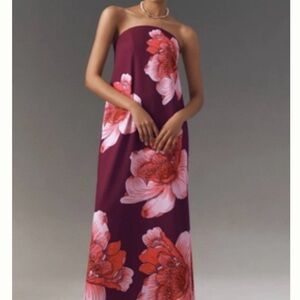 BHLDN Burgundy and Pink Floral Maxi Dress